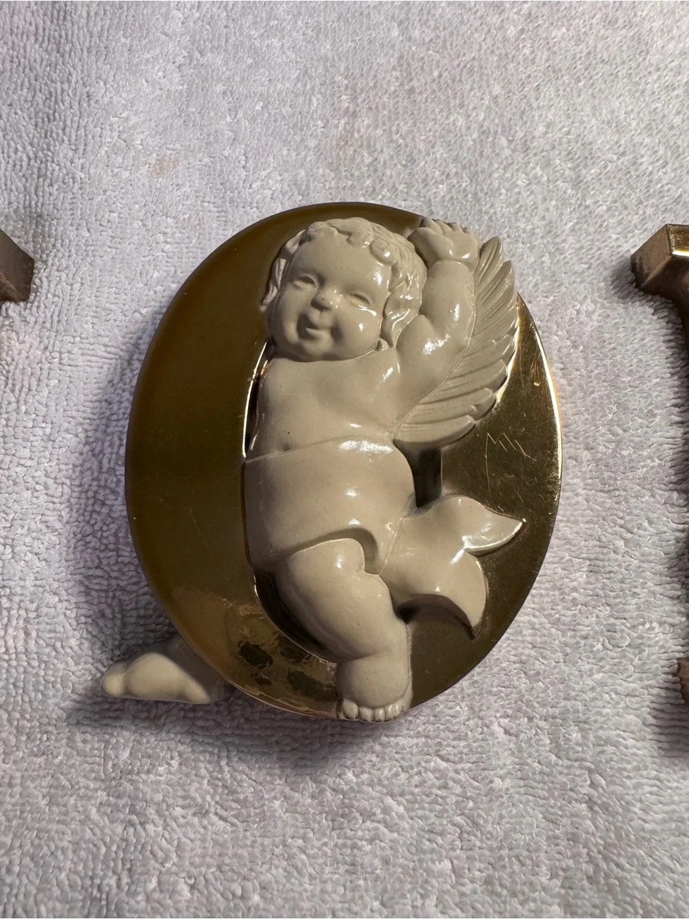 Vintage Christmas MCM Gold NOEL Cherubs Burwood Angel Xmas Mantle Decor VNT